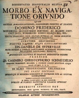 Dissertatio Inavgvralis Medica De Morbo Ex Navigatione Orivndo