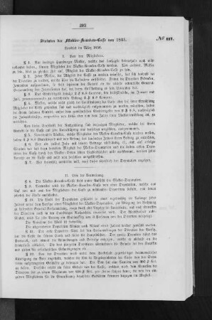 Statuten der Makler-Kranken-Kasse von 1845.