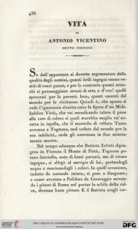 Vita di Antonio Vicentino detto Tognone