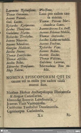 Nomina Episcoporum Qui In carcere vel in exilio pro eadem causa mortui sunt
