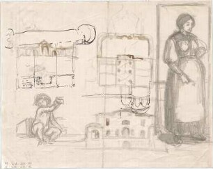 Hildebrand, Adolf von; Forte dei Marmi (Italien); Ferienhaus Hildebrand - Grundriss, Detail; Personenezeichnungen