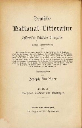 Joh. Christoph Gottsched und die Schweizer J. J. Bodmer und J. J. Breitinger
