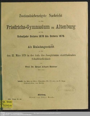 72.1878/79: Nachricht von dem Herzoglichen Friedrichs-Gymnasium zu Altenburg : über das Schuljahr Ostern ... bis Ostern ...