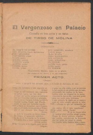 1922007400: El vergonzoso en palacio : comedia en tres actos y en verso