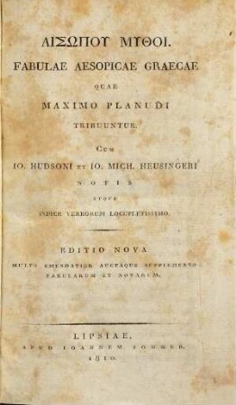Aisōpou Mythoi. Fabulae Aesopicae Graecae