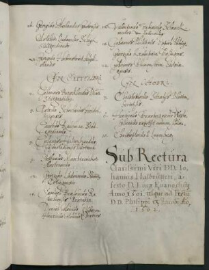 Winterhalbjahr 1601/1602. Rektorat Johann(es) Halbritter