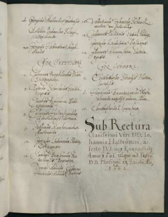 Winterhalbjahr 1601/1602. Rektorat Johann(es) Halbritter