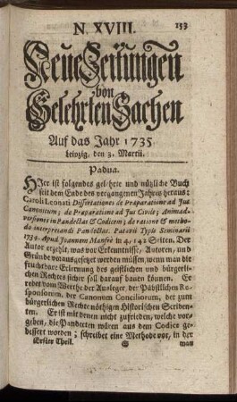 N. XVIII. Leipzig, den 3. Martii. - N. XXVI. Leipzig, den 31. Martii.