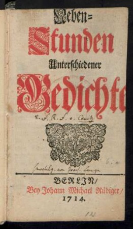 Neben-Stunden Unterschiedener Gedichte
