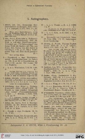 I. Autographen (Nr. 1-628)