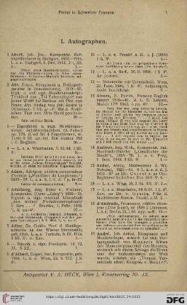 I. Autographen (Nr. 1-628)