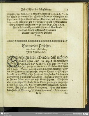 Die vierdte Predigt, über das erste Gebot, Von Unglauben