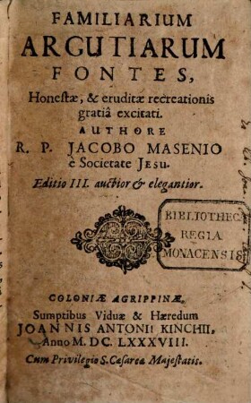 Familiarum Argutiarum Fontes : honestae, & eruditae recreationis gratia excitati