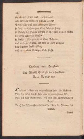Orpheus und Eurydice : Aus Virgils Gedichte vom Landbau