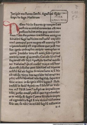 Tractatus sancti Augustini de fuga mulierum