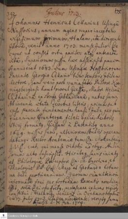 Lebenslauf von Johann Heinrich Cellarius.