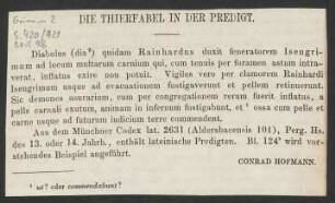 [Beil. 98: Zeitungsausschnitt: Conrad Hofmann: Die Thierfabel in der Predigt]