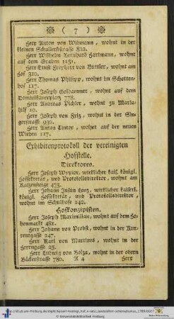 Exhibitenprotokoll der vereinigten Hofstelle.