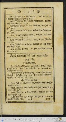 Exhibitenprotokoll der vereinigten Hofstelle.