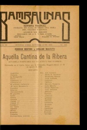 Aquella cantina de la ribera : acualera portuaria en un acto y dos cuadros