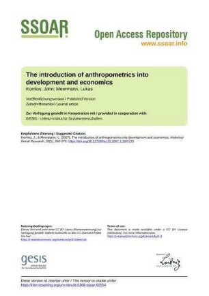 The introduction of anthropometrics into development and economics