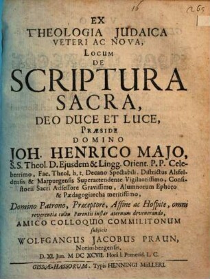 Ex theologia iudaica veteri et nova, locum de Scriptura Sacra