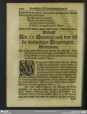 Andacht Am XX Sonntage nach dem fest der hochheiligen Dreyeinigkeit
