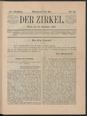 Nr. 12. Wien, am 15. December 1885.
