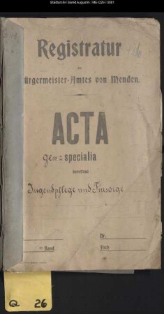 Jugendpflege und Fürsorge - generalia und specialia -