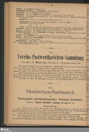 XII. Vereins-Postwerthzeichen-Sammlung