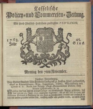 45. Stueck, Montag den 7ten November 1763