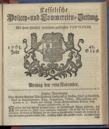 45. Stueck, Montag den 7ten November 1763