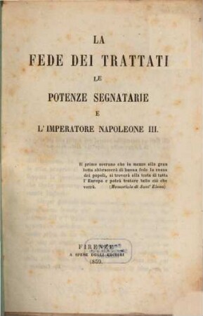 La fede dei trattati, le potenze segnatarie e l'imperatore Napoleone III