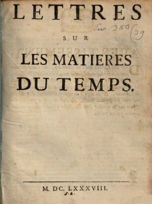 Lettres sur les matières du temps
