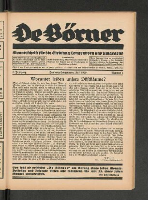 9. Jahrgang, Hamburg=Langenhorn, Juli 1929, Nummer 6 : Monatsschrift für die Siedlung Langenhorn und Umgebung