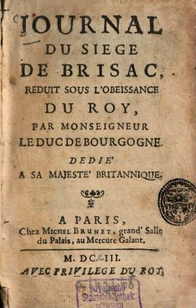 Journal du siège de Brisac