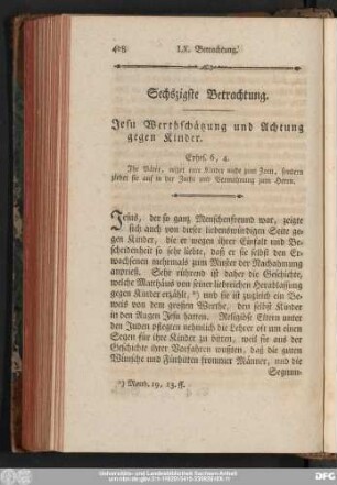 Sechszigste Betrachtung. Jesu Werthschätzung und Achtung gegen Kinder.