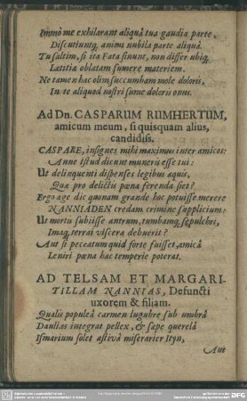 Ad Telsam Et Margaritillam Nannias, Defuncti uxorem & filiam