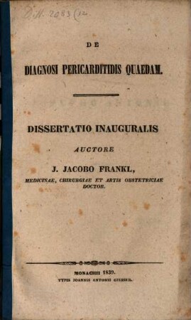 De diagnosi pericarditidis quaedam : dissertatio inauguralis