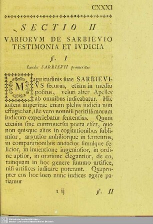 Sectio II. Variorum De Sarbievio Testimonia Et Iudicia