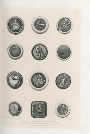 Netzkés en métaux ciselés et incrustés, dans leurs monturs de bois, d'ivoire et de corne. (Collection de M. Louis Gonse)