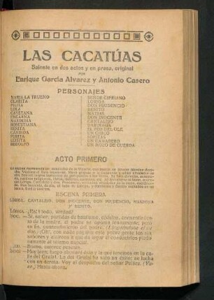 Las cacatúas : sainete en dos actos y en prosa