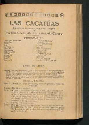 Las cacatúas : sainete en dos actos y en prosa