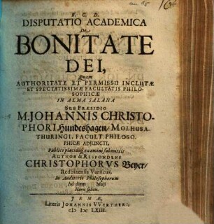 Disputatio Academica De Bonitate Dei