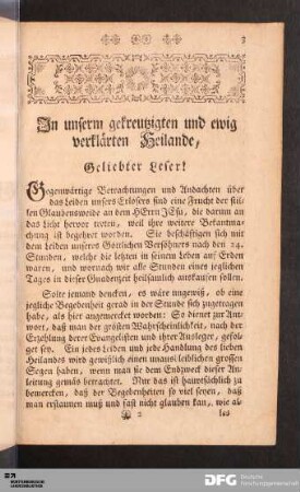 In unserm gekreutzigten und ewig verklärten Heilande, Geliebter Leser!