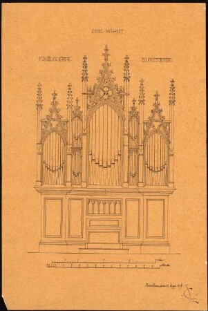 Evangelische Kirche, Festenberg: Aufriss der Orgel, Maßstabsleiste