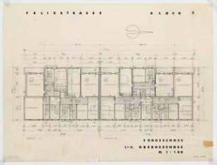 Wohnhäuser Felixstraße 14-22, Berlin-Tempelhof: Grundriss Erdgeschoss - 3. Obergeschoss 1:100