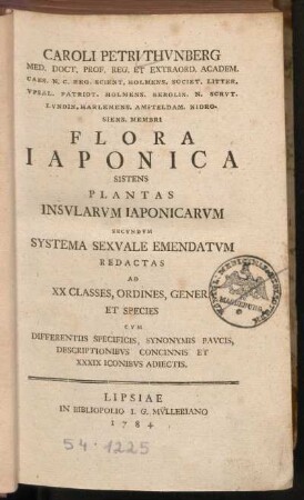 Caroli Petri Thvnberg Med. Doct. ... Flora Iaponica