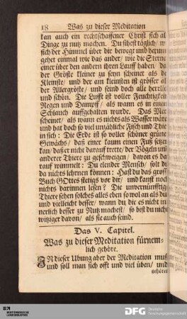 Das V. Capitel. Was zu dieser Meditation fürnemlich gehöre.