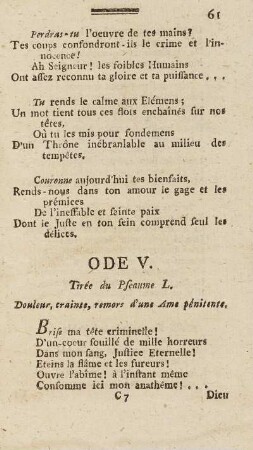 Ode V. Tirée du Pseaume L.